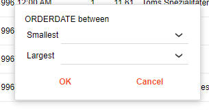 Between search options for date and numeric fields